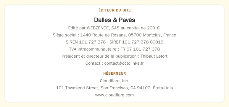 Coordonnées légales de l&rsquo;éditeur et de l&rsquo;hébergeur du site